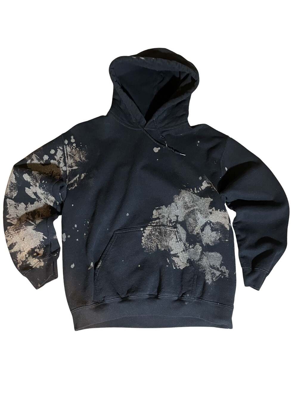 Hand Painted Leaf Bleach Splatter Custom Distressed Black Hoodie